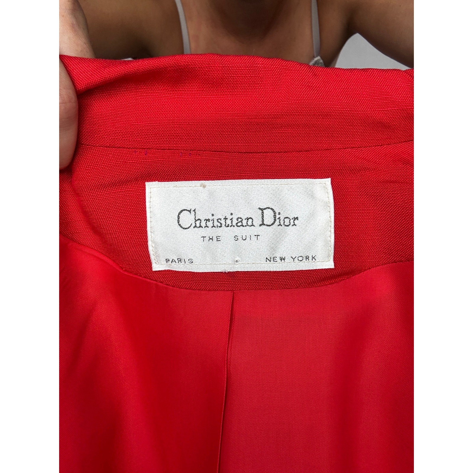 Vintage Christian Dior The Suit Red Rayon Skirt Suit Set 1990s Double Breasted