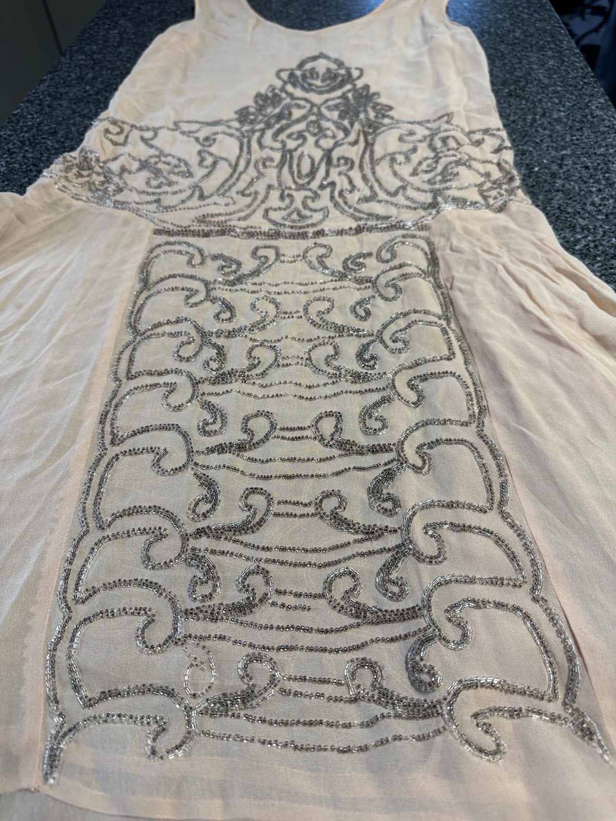 Authentic 1920s Beaded Silk Chiffon Dress – Art Deco With Double Sided Beading
