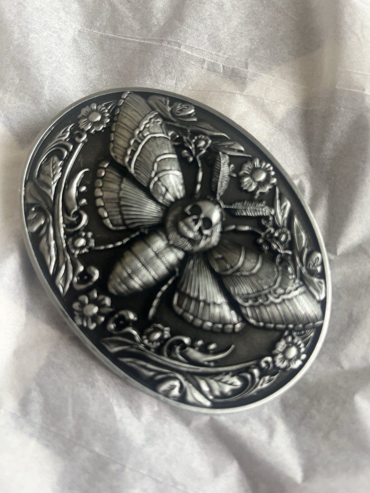 New Antique Silver Toned Moth Skull Belt Buckle Punk Y2K 3D Press