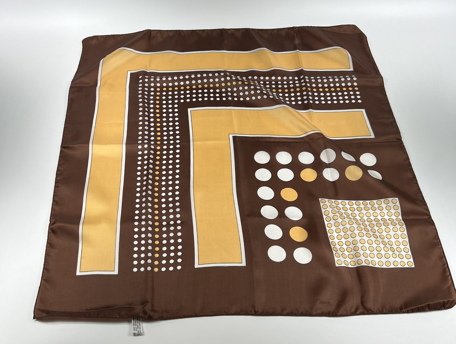 100% Nylon Scarf R.O.C Brown Water Repellent Retro Geometric 60’s 70’s