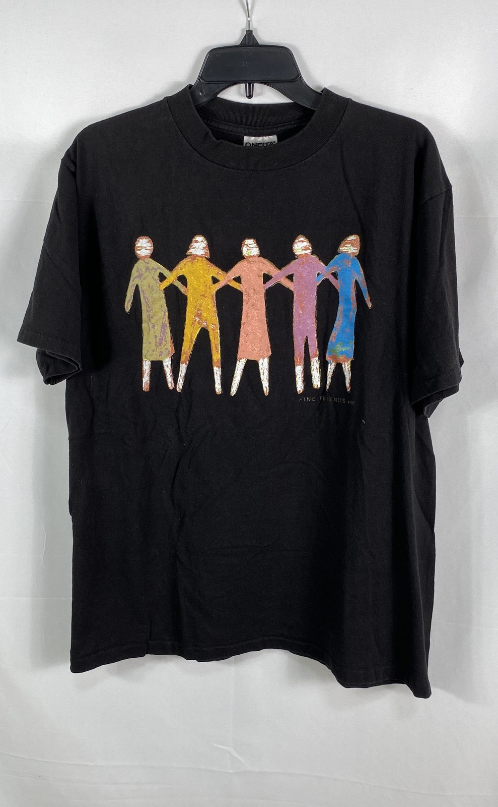 Vintage 1993 Fine Friends Graphic T-Shirt Single Stitch Oneita Made in USA Sz L