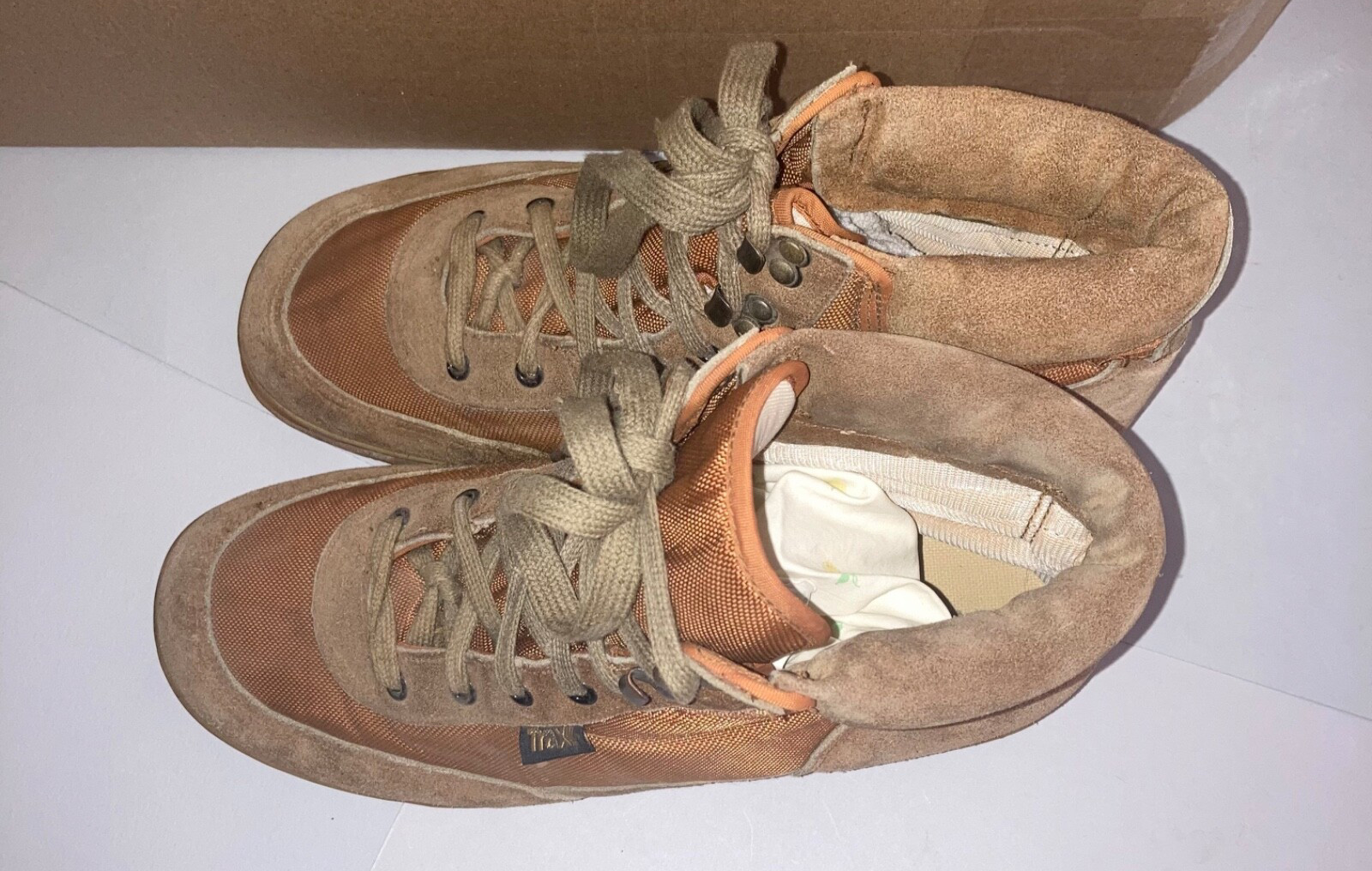 Trax Vintage Tan Brown Synthetic & Suede Hiking Boots 1970s 1980s Mens Size 11