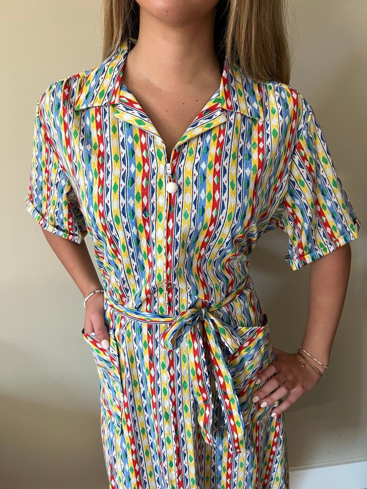 1960s Vintage Deadstock Womens Western Aztec Cowgirl Shirt House Dress 20.5