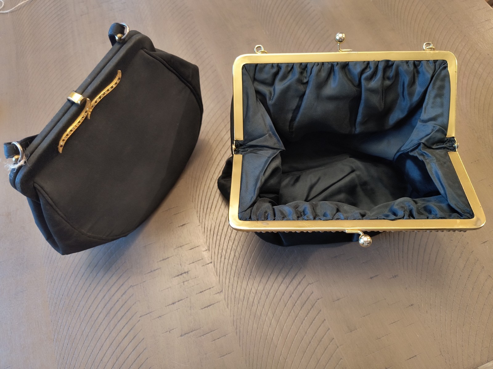 Lot of 2 Vintage After Five Black Satin Evening Bags Mid-Century Glam Handbags