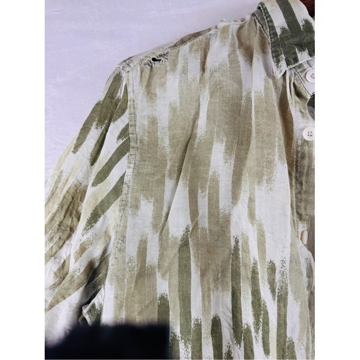 Vintage Thrasher Men’s Silk Short Sleeve Button Up Shirt Olive Cream Grunge