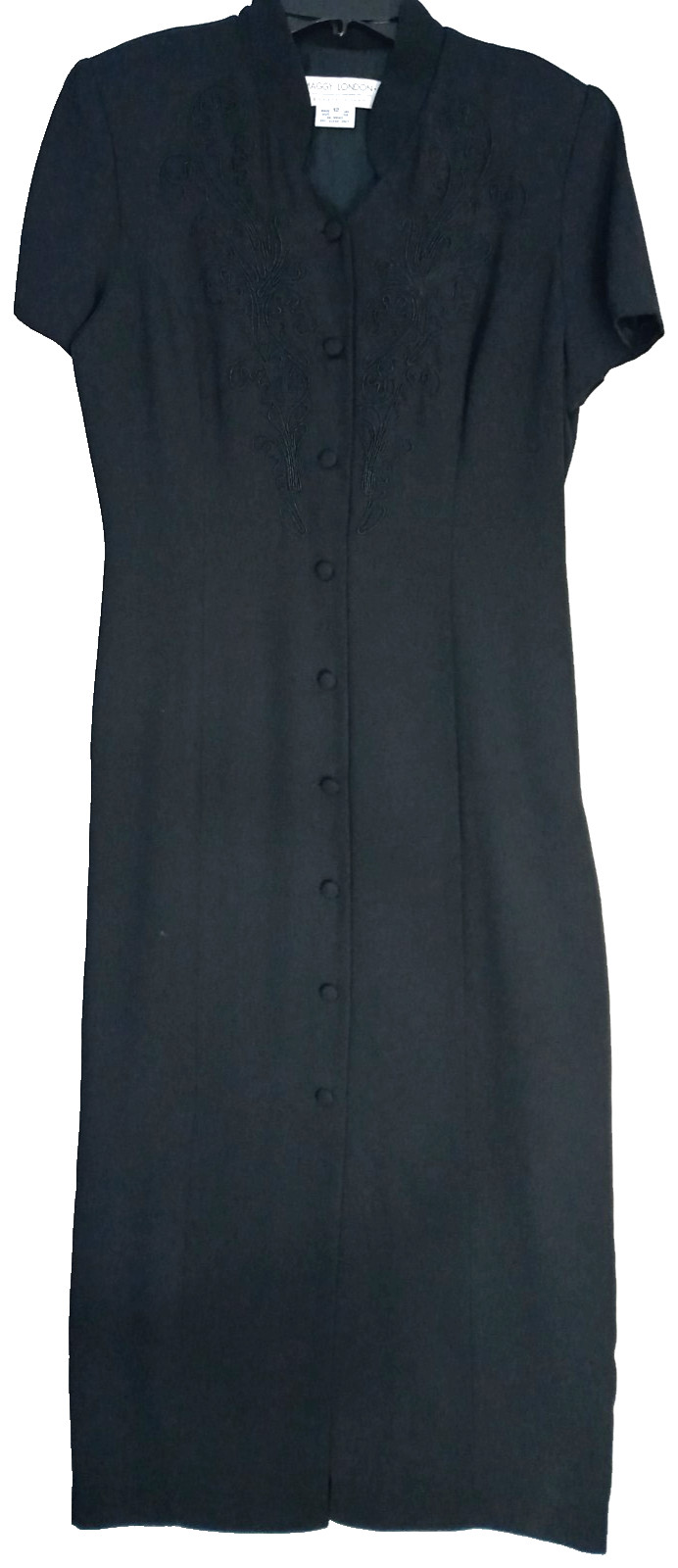 Vintage Maggie London Dress Women’s 12 Long Buttons Short Sleeve Tie 90s Y2K