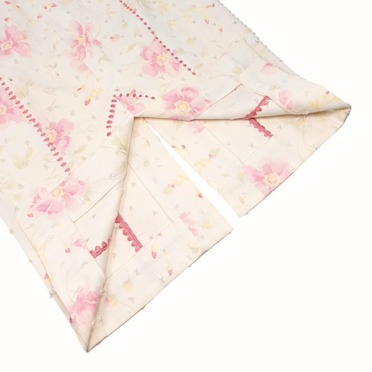 Christian Dior Vintage Flower Perforated Denim Skirt #38 Pink White 902081
