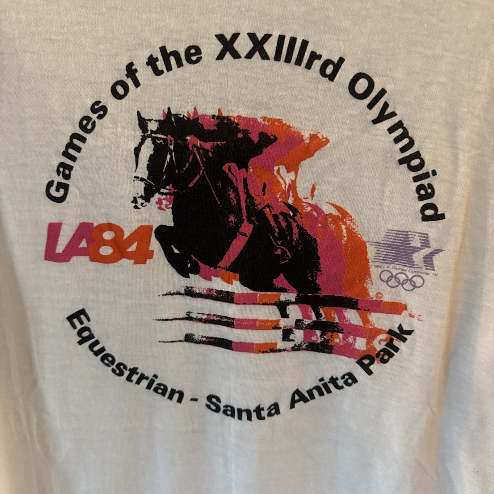 USA 1984 XXIII Los Angeles LA Olympics equestrian T Shirt Top Adult Size XL