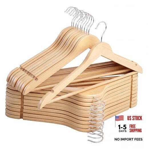 Wooden Hangers 20 Pack, Wood Coat Hangers 0.5″T (20 pack) Natural Wood Color