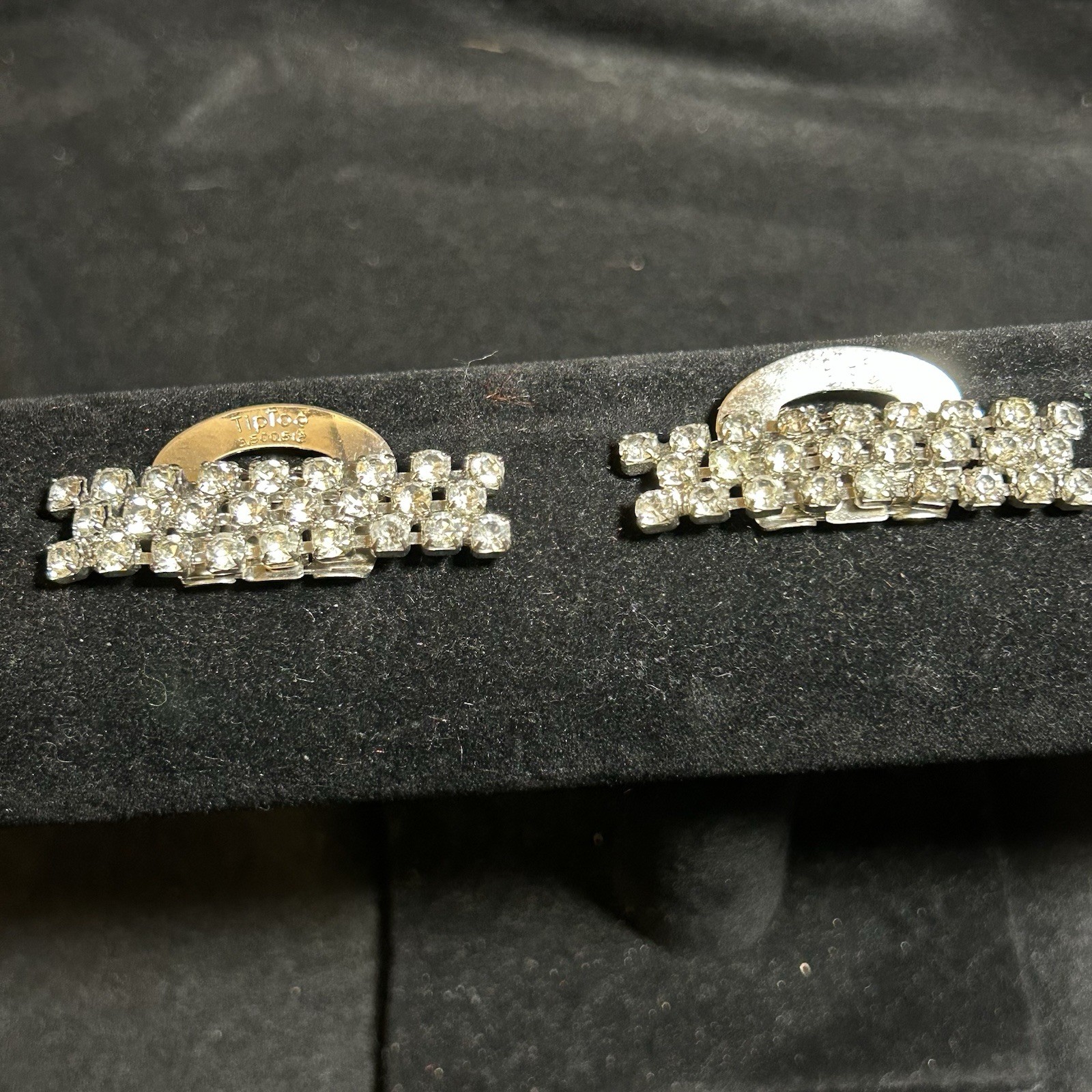 VTG 1950s Tip Toe Clear Rhinestone Dress Shoe Clips 2”x0.5”