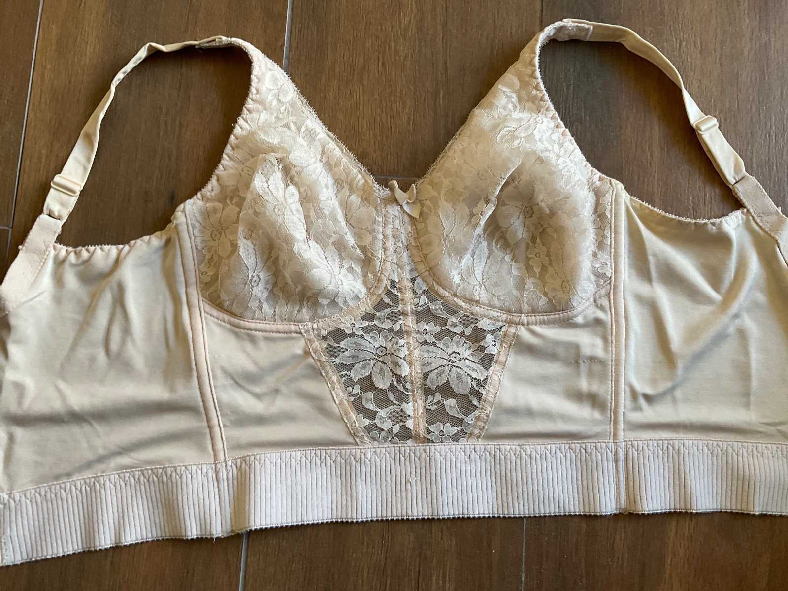 VTG Long Line Beige Bullet Bra Corset Bustier Cincher Shaper 34C Pin Up