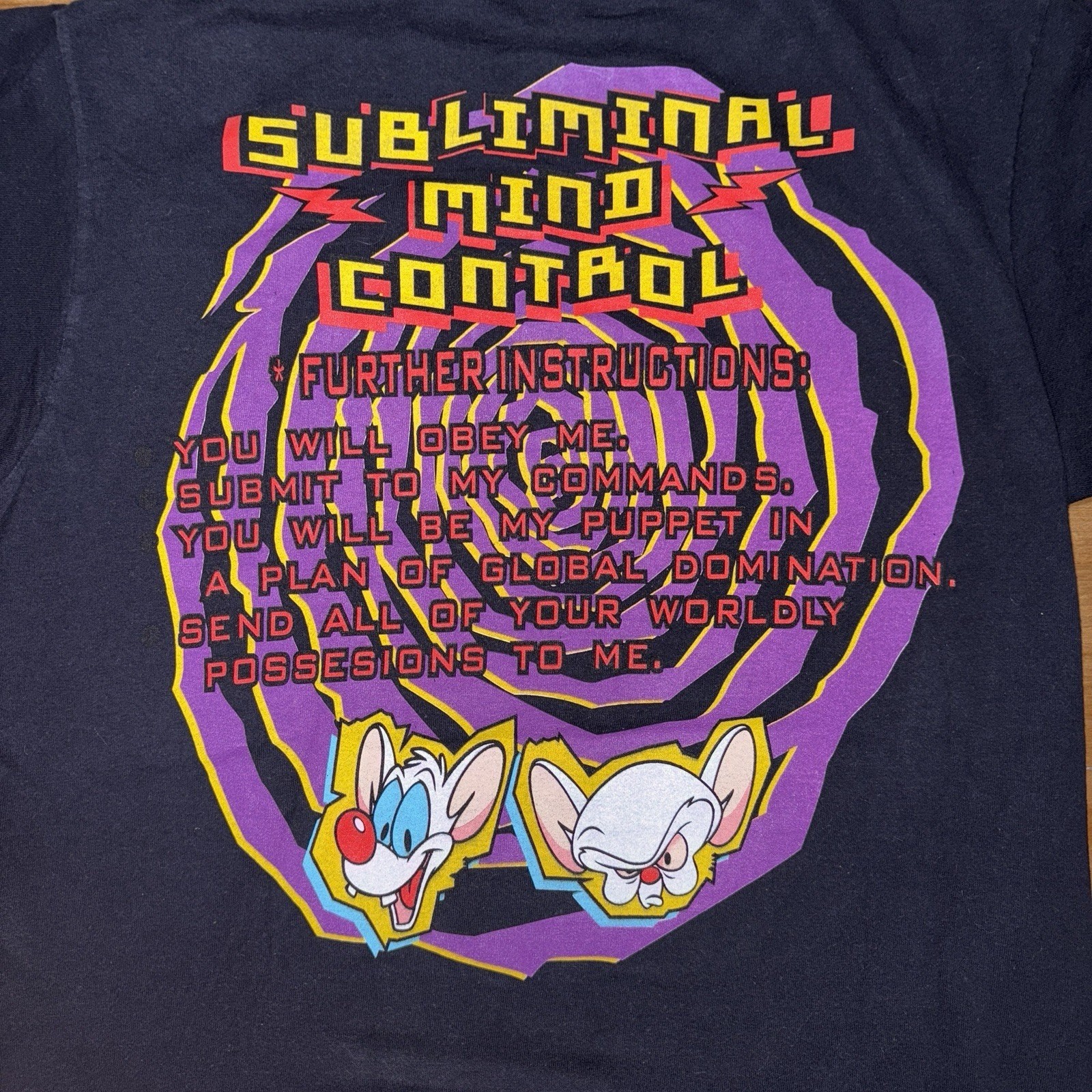 Vintage 90’s Pinky and the Brain Mind Slave Cartoon Graphic Tee SZ L Promo Rare