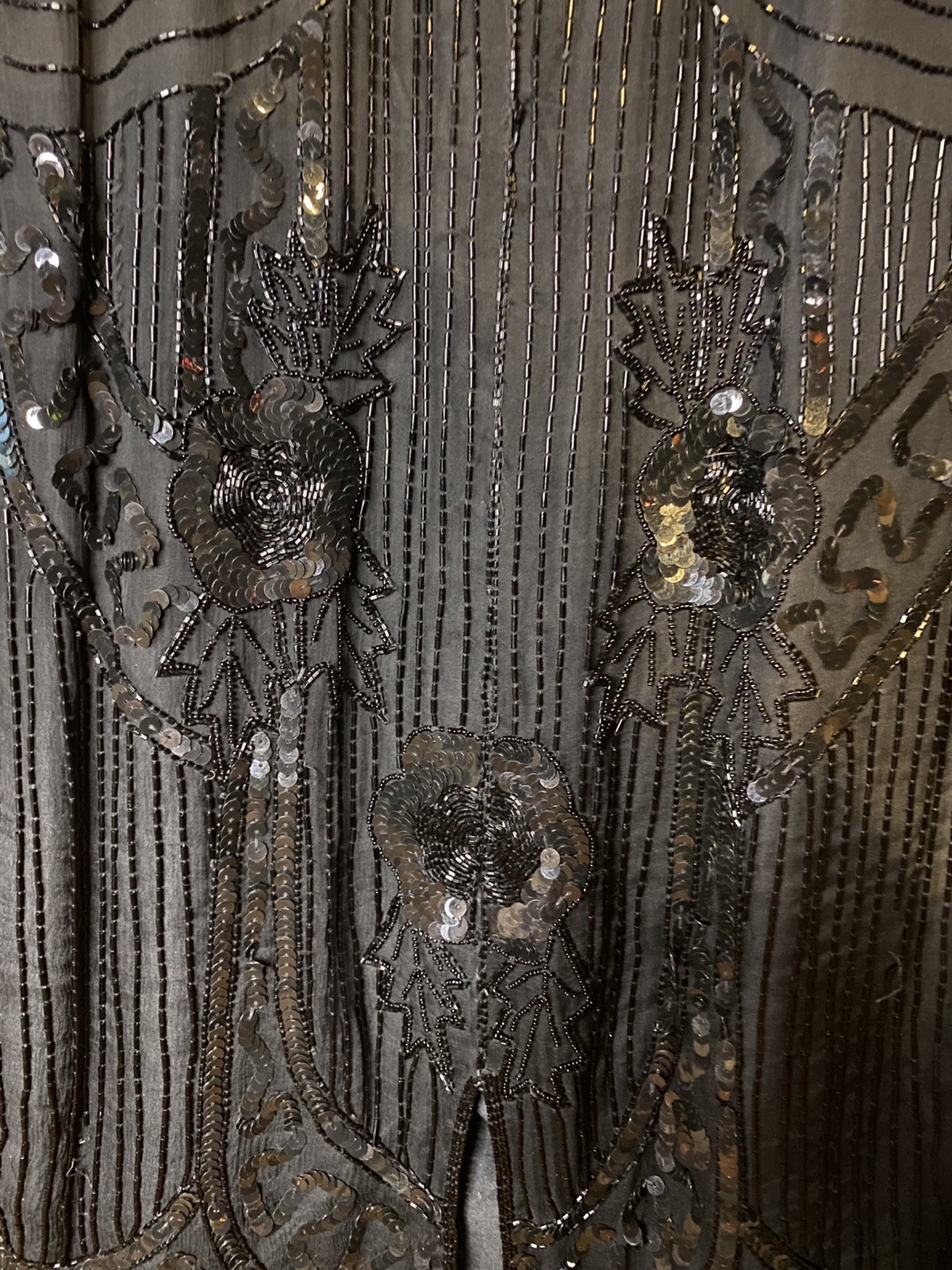 Stenay Size 8 Black Silk Sequins Party Art Deco 1920’s Flapper Inspired Dress