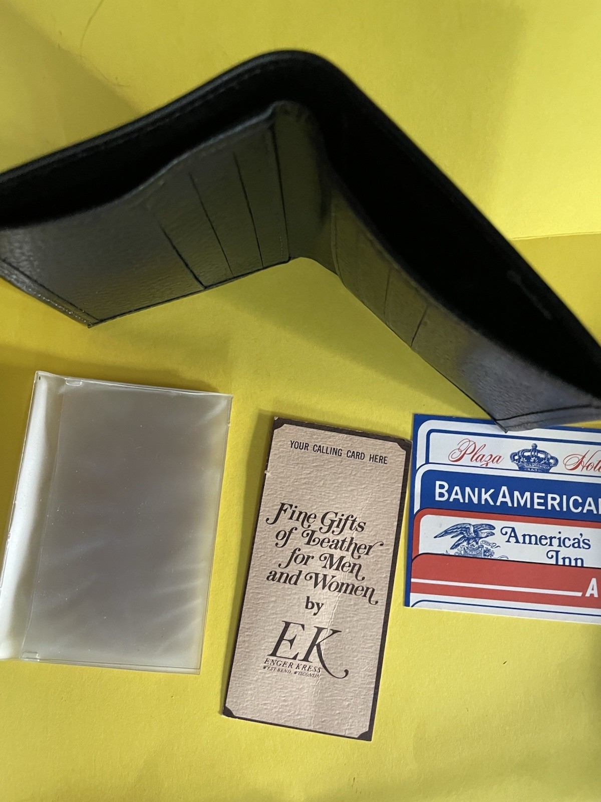 Vintage wallet Enger Kress Fine Leather Billfold USA with Box NOS Black 1960s