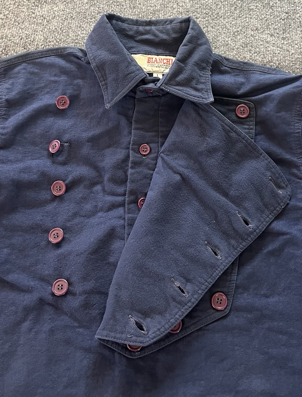 Vintage Bianchi Gunleather Men L Bib Front Shirt Navy Blue Old West Cavalry