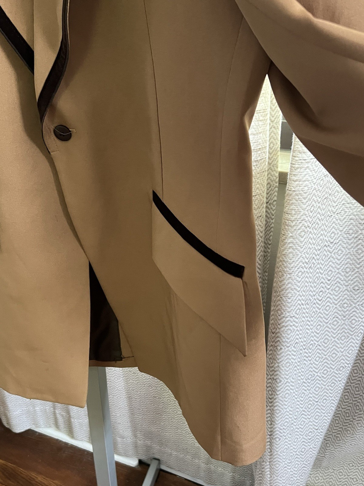 Vtg Men 70s After Six Brown Tan Tuxedo Jacket 42 X Long Velvet Collar One Button