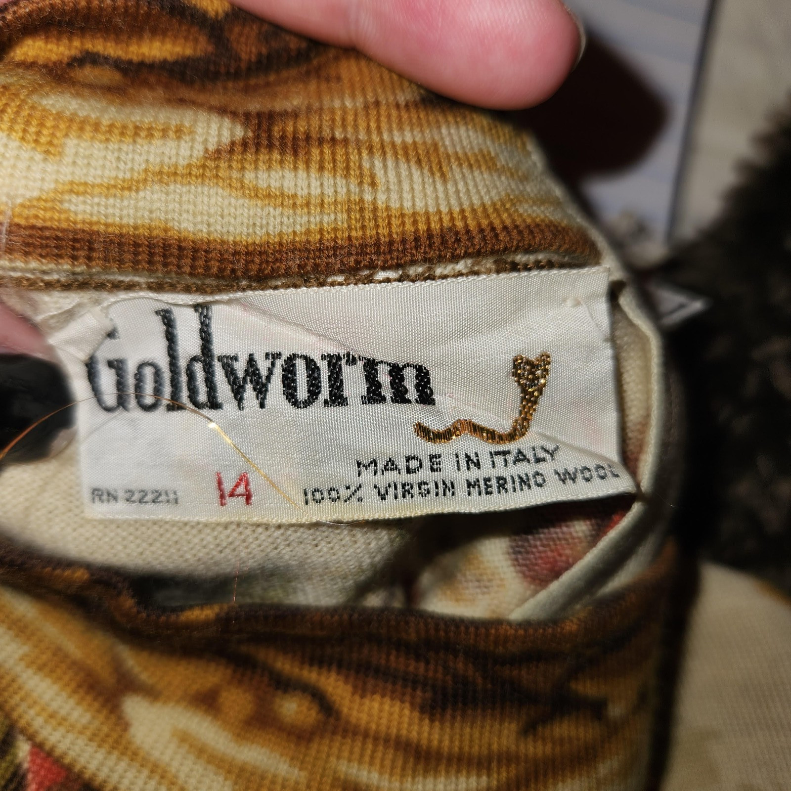 GOLDWORM SIZE 14 MADE IN ITALY WINTER FALL WOOL 1970S DRESS PSYCHEDELIC VINTAGE