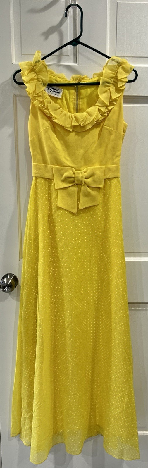 Vtg Palm Springs Yellow Lined Maxi Dress Miss Elliette Dress Size 6 Prom W Bow