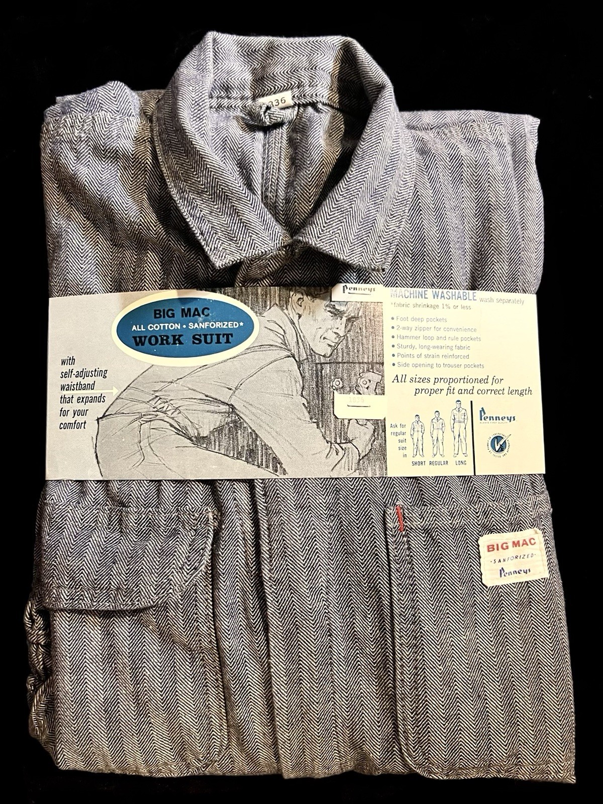Vintage 60s Dead Stock NOS Big Mac Penney’s Sanforized Denim Coveralls 38R