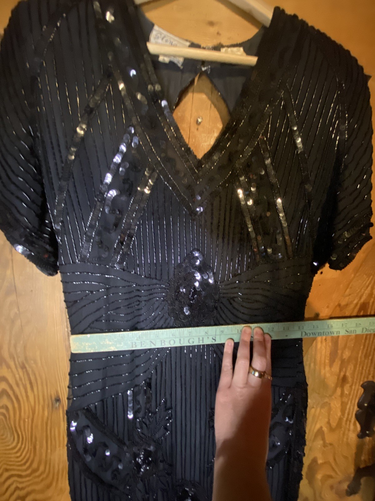 Stenay Size 8 Black Silk Sequins Party Art Deco 1920’s Flapper Inspired Dress