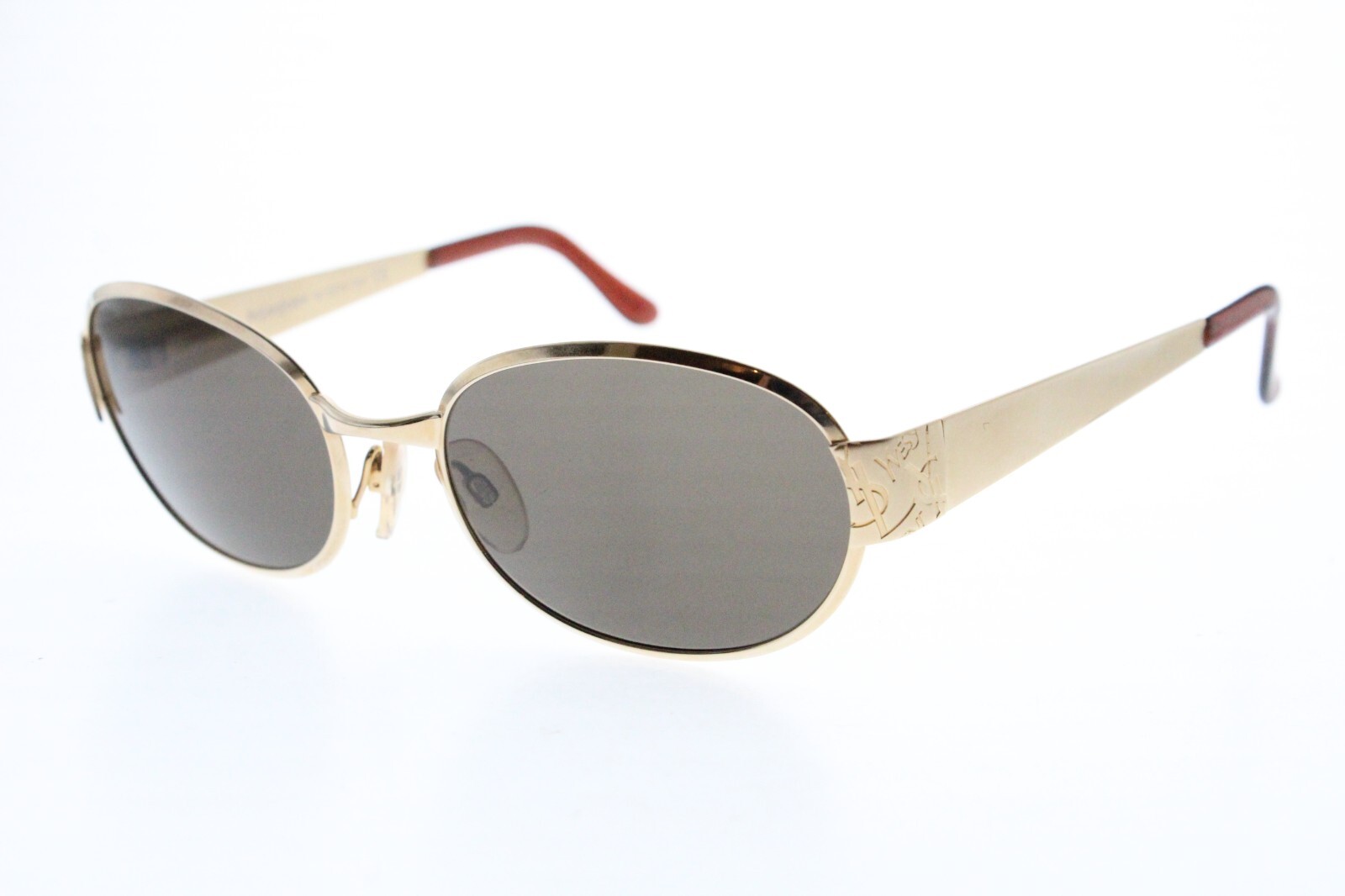 Vintage Yves Saint Laurent 6053 Y101 Gold Metal Oval Sunglasses Italy 135 mm