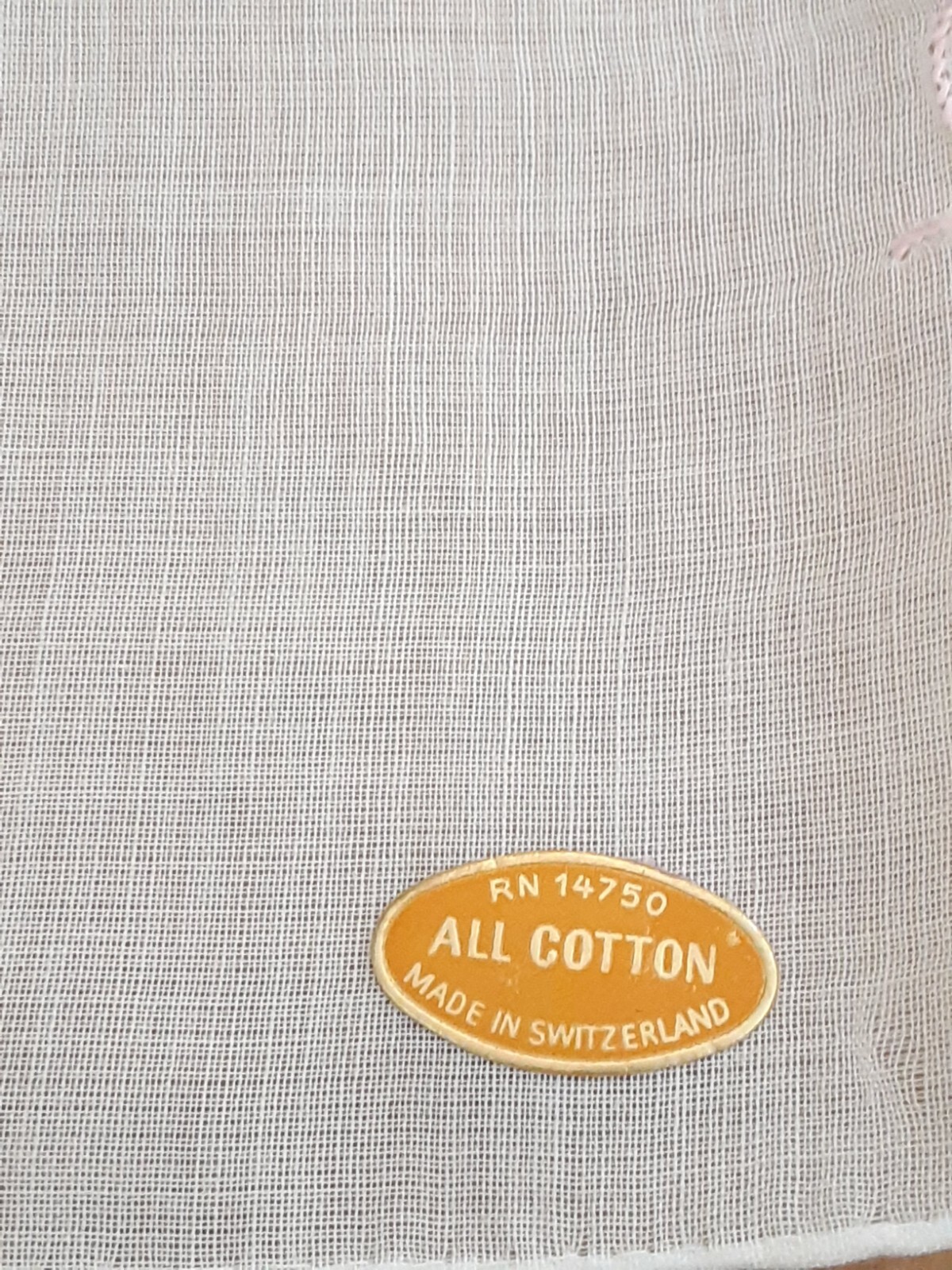 Vgt G Monogram Pink Embroidery White Cotton NOS Hankie Handkerchief