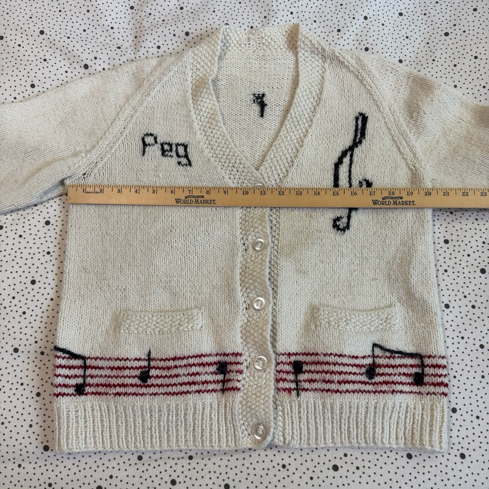 Vintage 1970s Knit Cardigan Sweater Women’s Medium (20×22.5) Music Dance Artsy