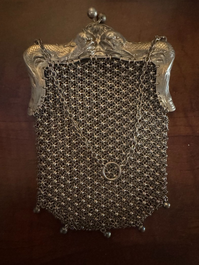 Antique Sterling Silver Art Nouveau Chainmail Mesh Purse