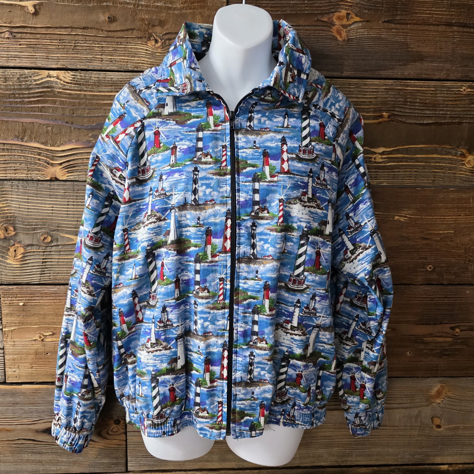 Vintage 70’s -80’s lighthouse pattern jacket made in USA Adult Med