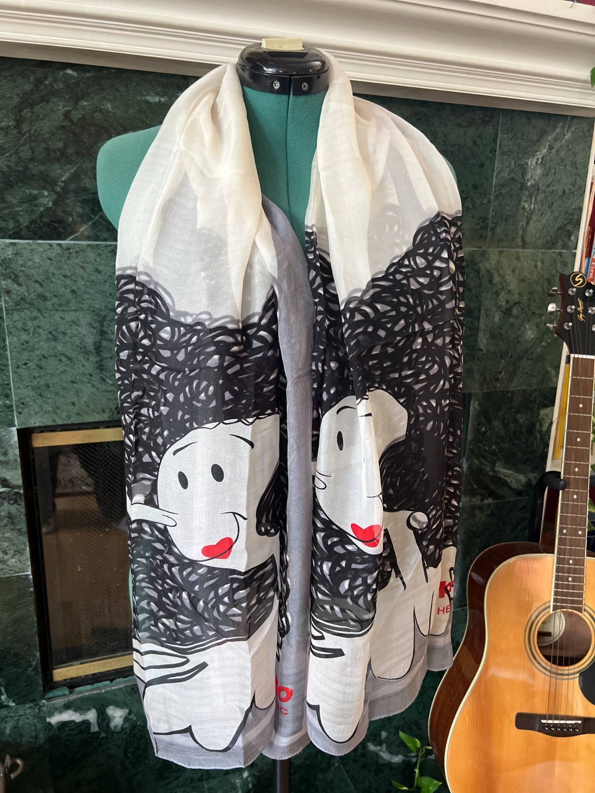 Rare MOSCHINO POPEY’E CHEAP AND CHIC Silk Scarf 26″ X 66 In Good VTG Condition