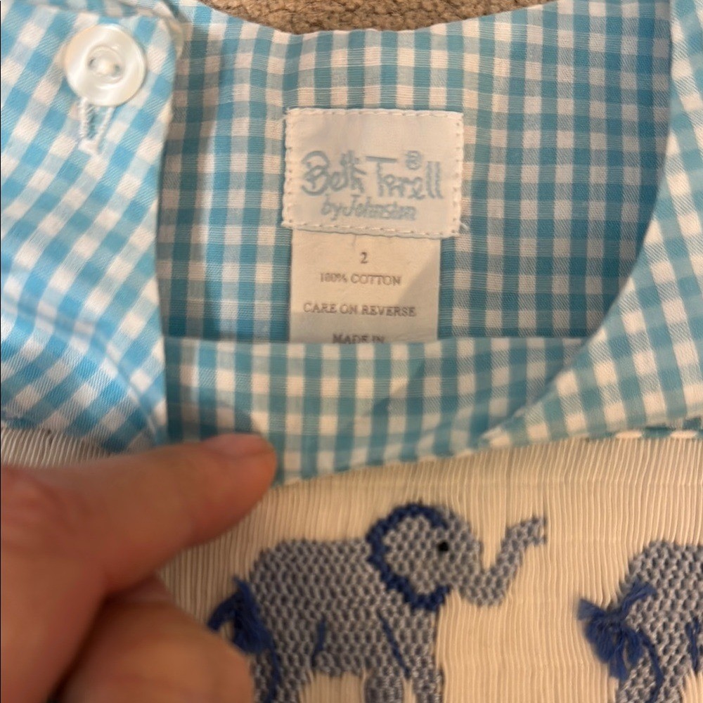 Blue and White Gingham and Striped Rompers