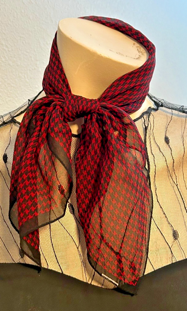 Harolds – Vintage 19.5 x 19 In. Red, Black, Color Geometric Silk Scarf -VS-98