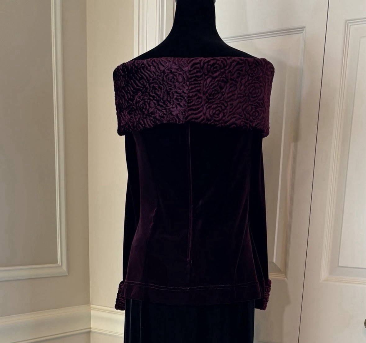 Tadashi Vintage Velvet Off The Shoulder Top Plum Purple Size 10 Made in USA MOTB
