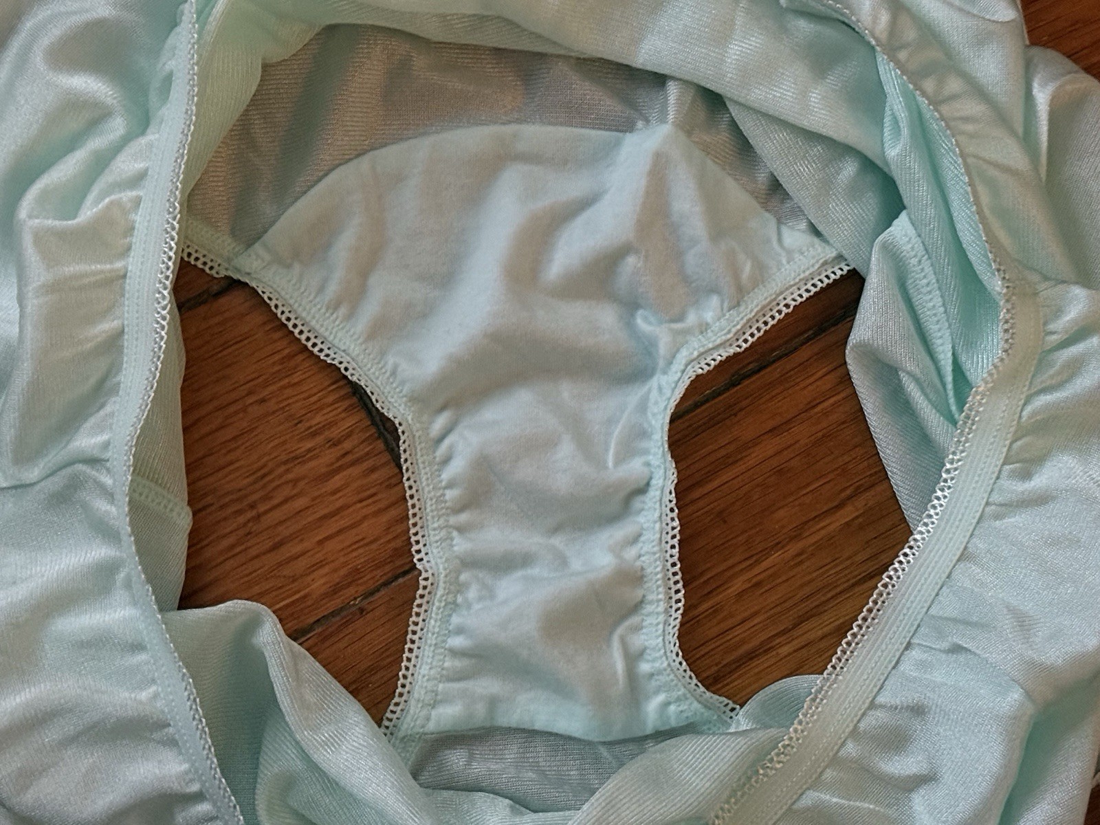 Vtg Panties Shiny Granny Brief Satin Nylon 9 Plus Underscore Sissy Pastel Green