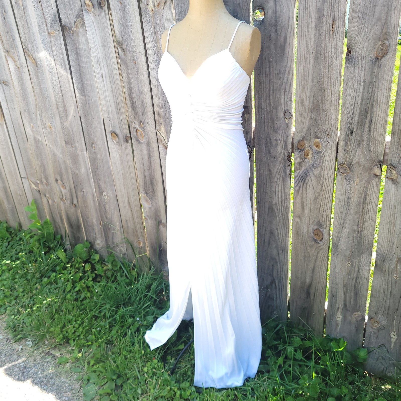 Vtg Pleated Maxi Dress New Leaf Samir S Vana White bridal Grecian angel ruched
