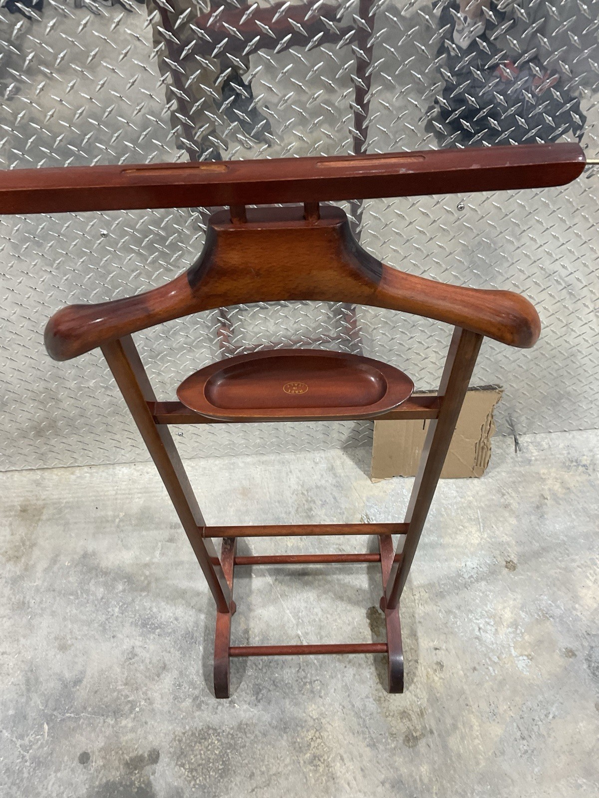 VINTAGE Italy Wood Valet Butler Stand w/ Cufflink Tray