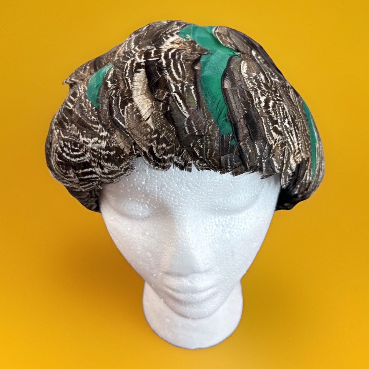 Creations Badarie Denise Pheasant Feather Pillbox Hat Made In France 1950s