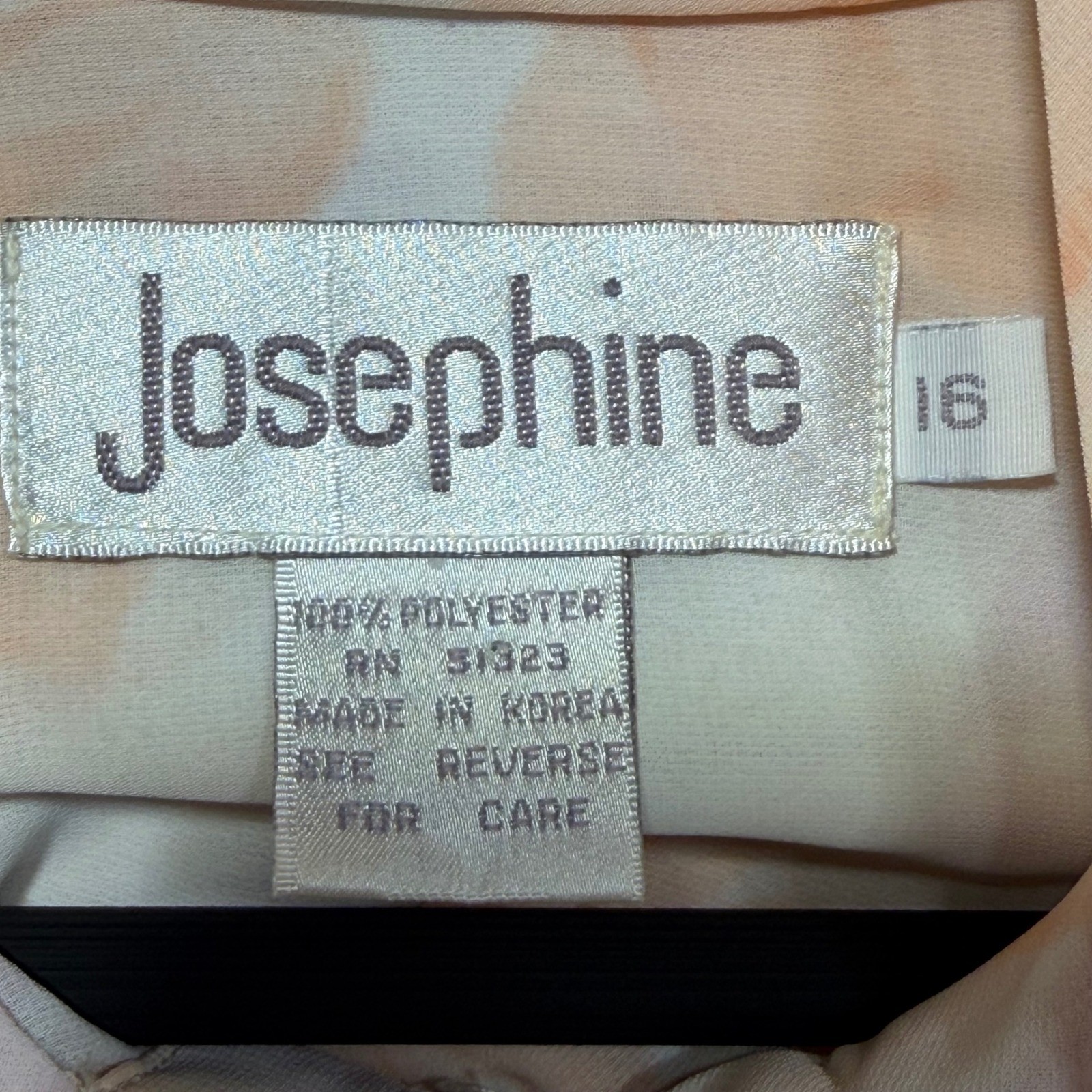 Vintage Josephine 80s Pastel Floral Bow Blouse Size 16 Peach Lavender Sheer