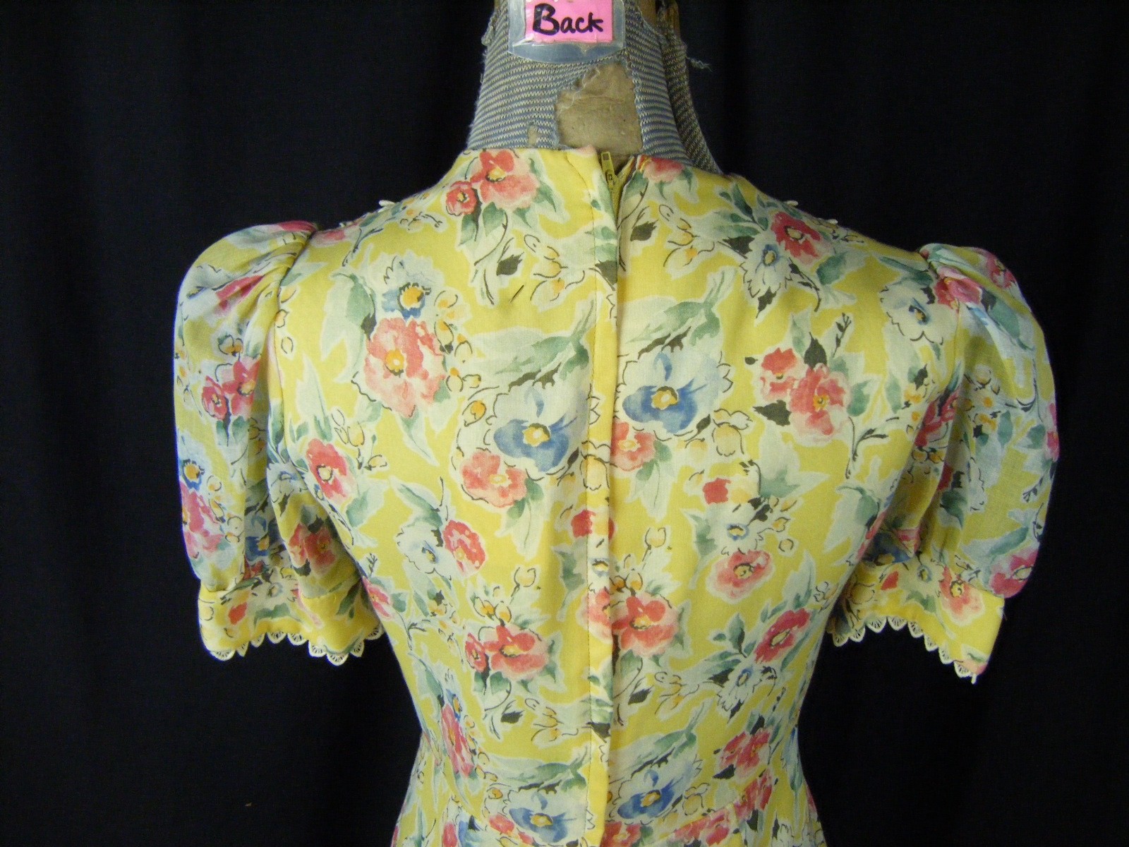 Vtg 70s Yellow Water Color Floral 1930s Inspired Long Dress-Bust 34/2XS