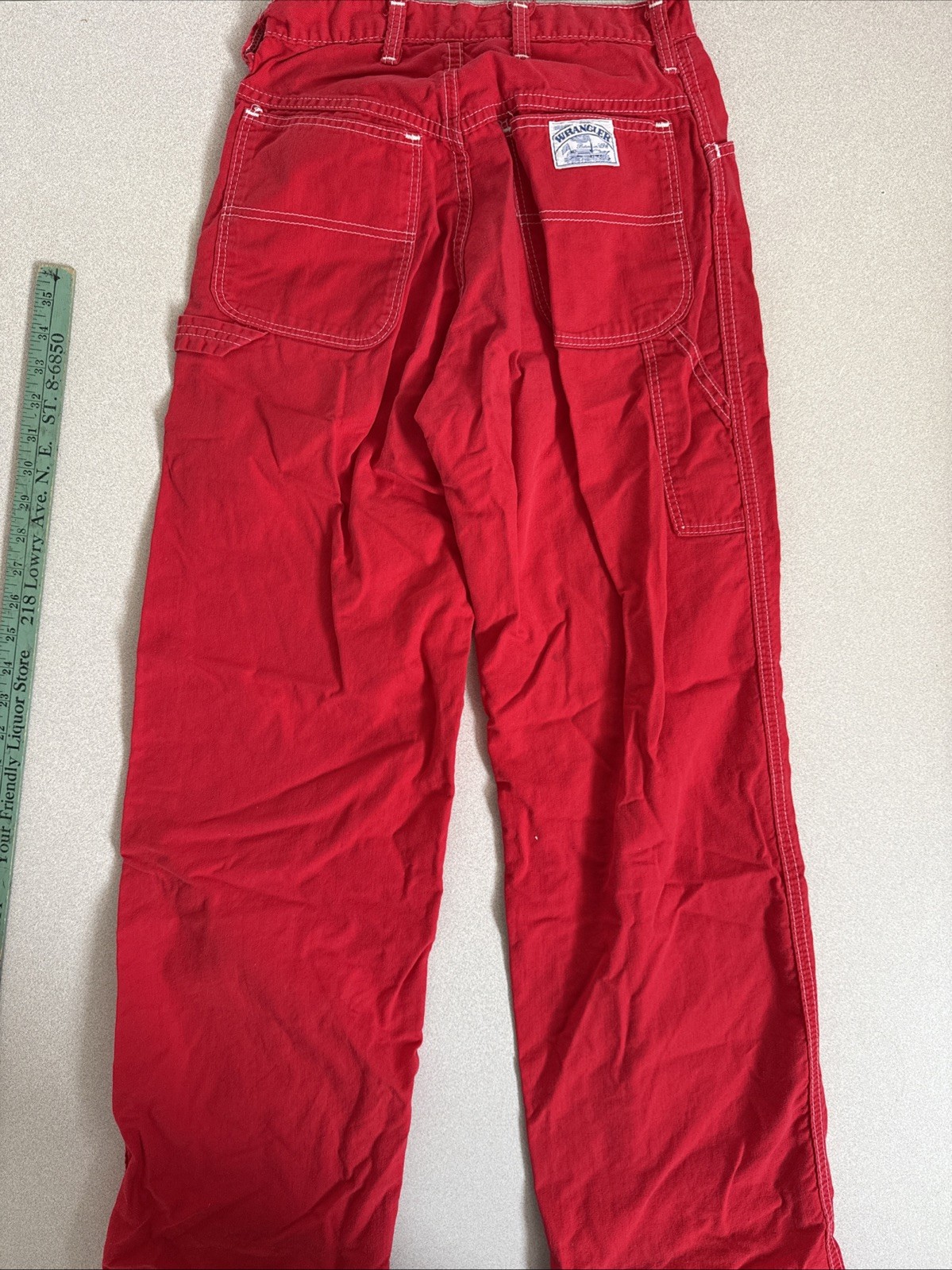 VTG 80’S WRANGLER RED CARGO PANTS BAGGY JUNIOR SZ 9 BORN IN USA MADE (37)
