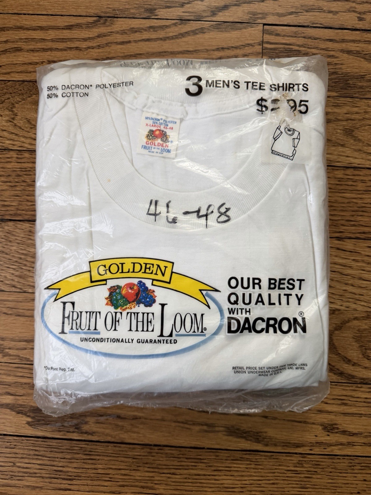 VTG Fruit Of The Loom Golden T-Shirts 50/50 Tee Size XL Undershirt 3 Pack