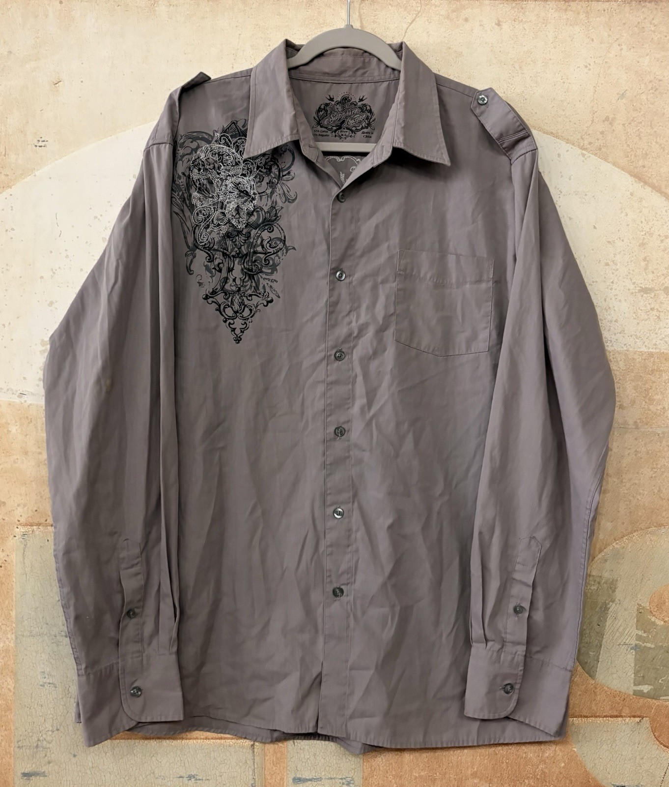 Vintage Early 2000s Affliction Style Grunge Cyber Gothic Button Up Shirt