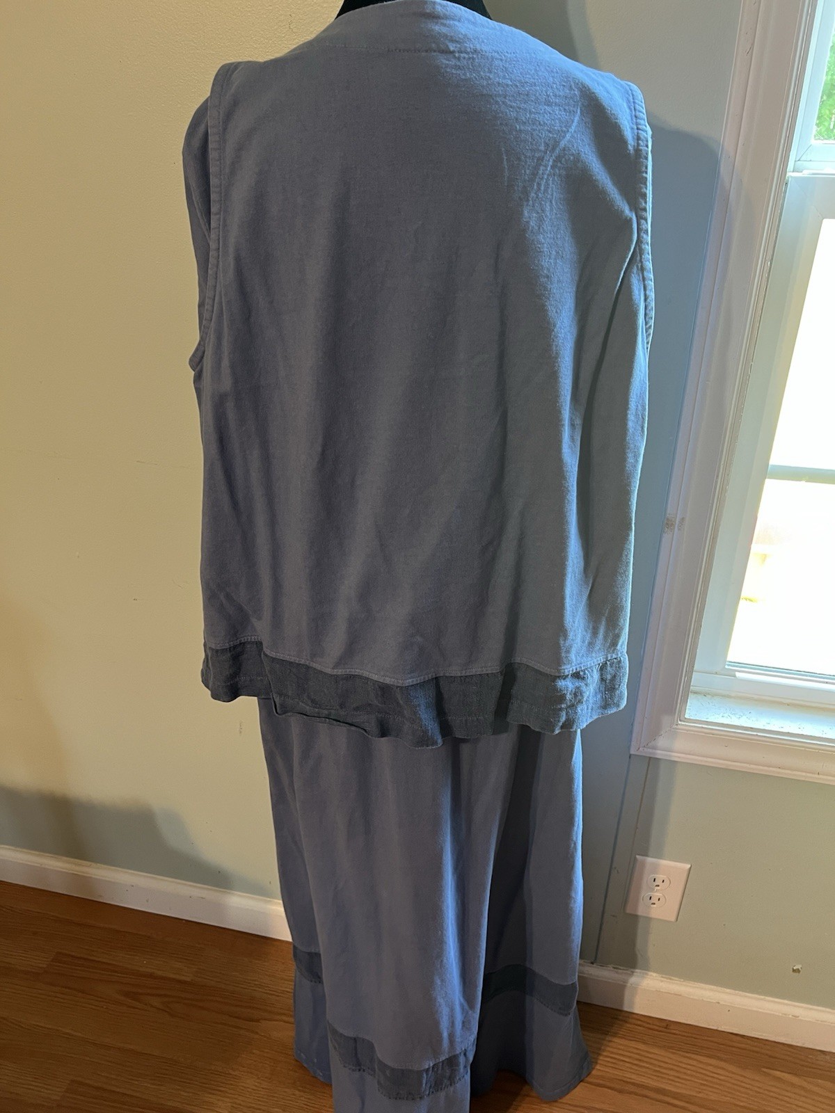 Vintage Blue Cactus Dress 90s Y2K 100% Cotton Linen Large Painted Graphic