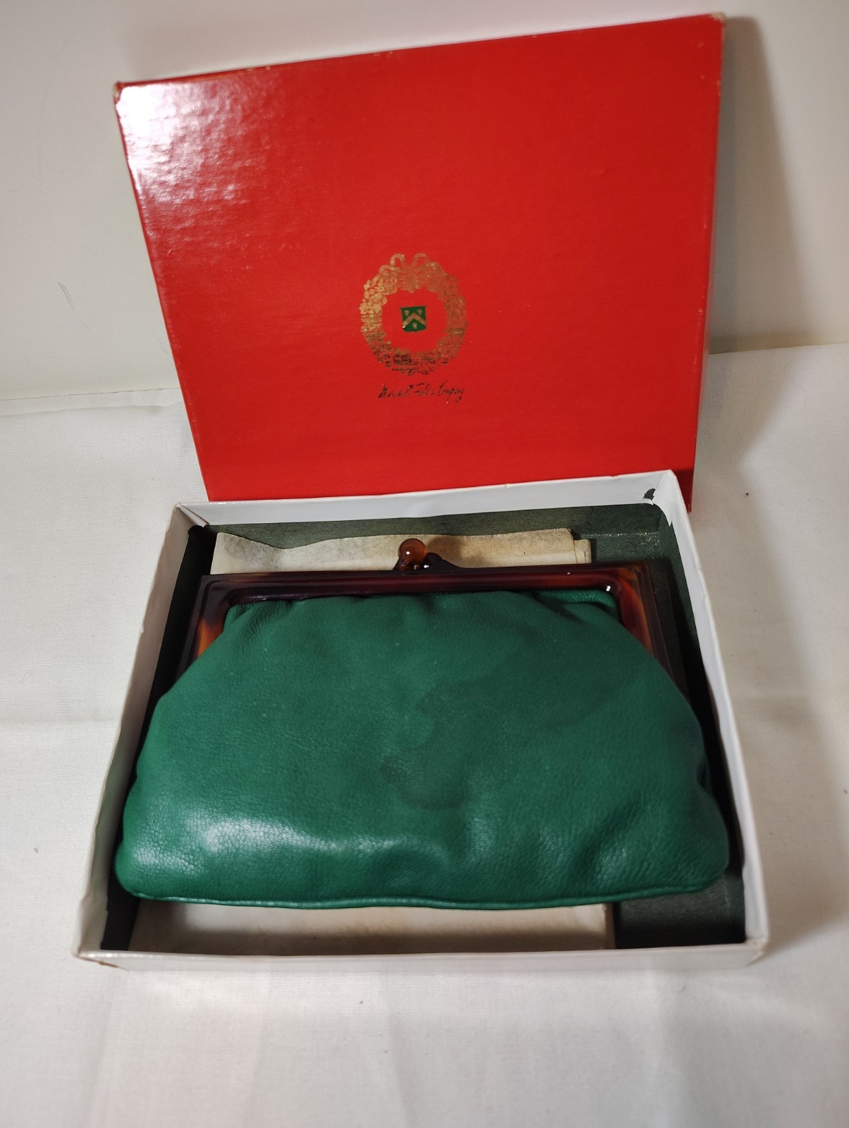 Vintage Italian Green Leather Kiss Lock Coin Purse Lucite Tortoise Clasp