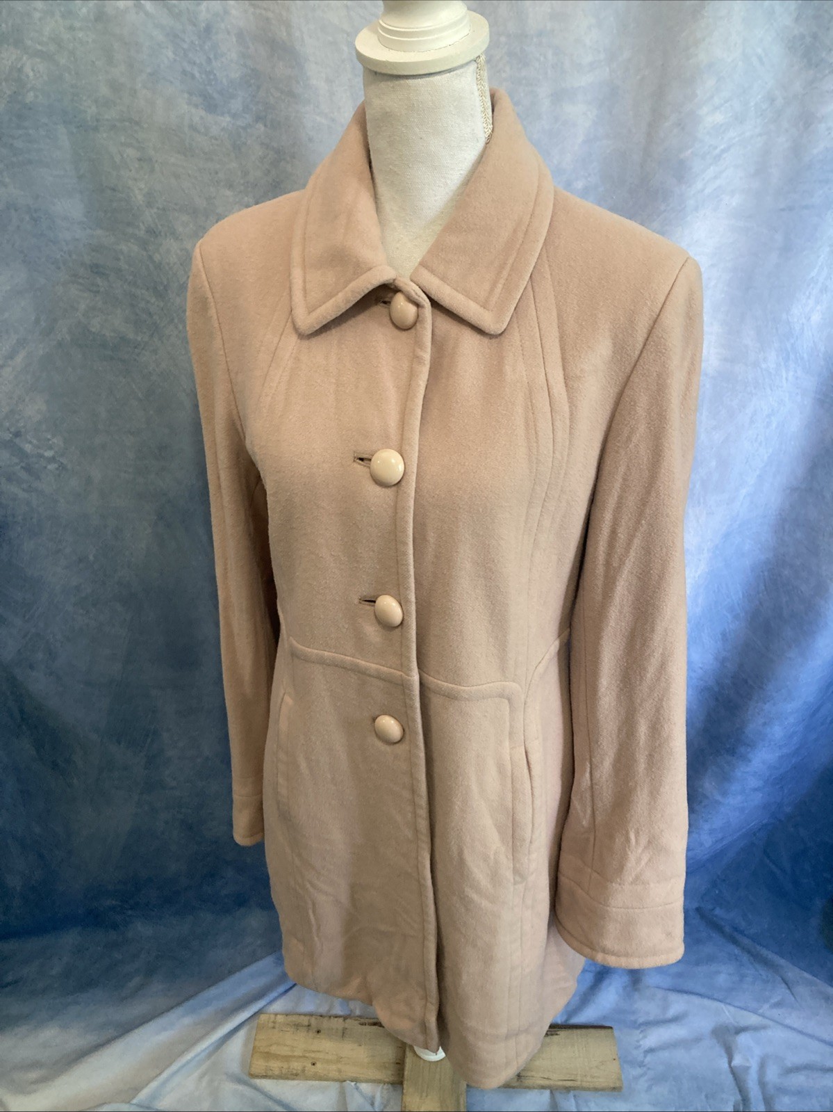 Vtg 90s Y2K Enzo Angiolini Wool Cashmere Blend Pink Walking Coat Jacket Sz 10 S