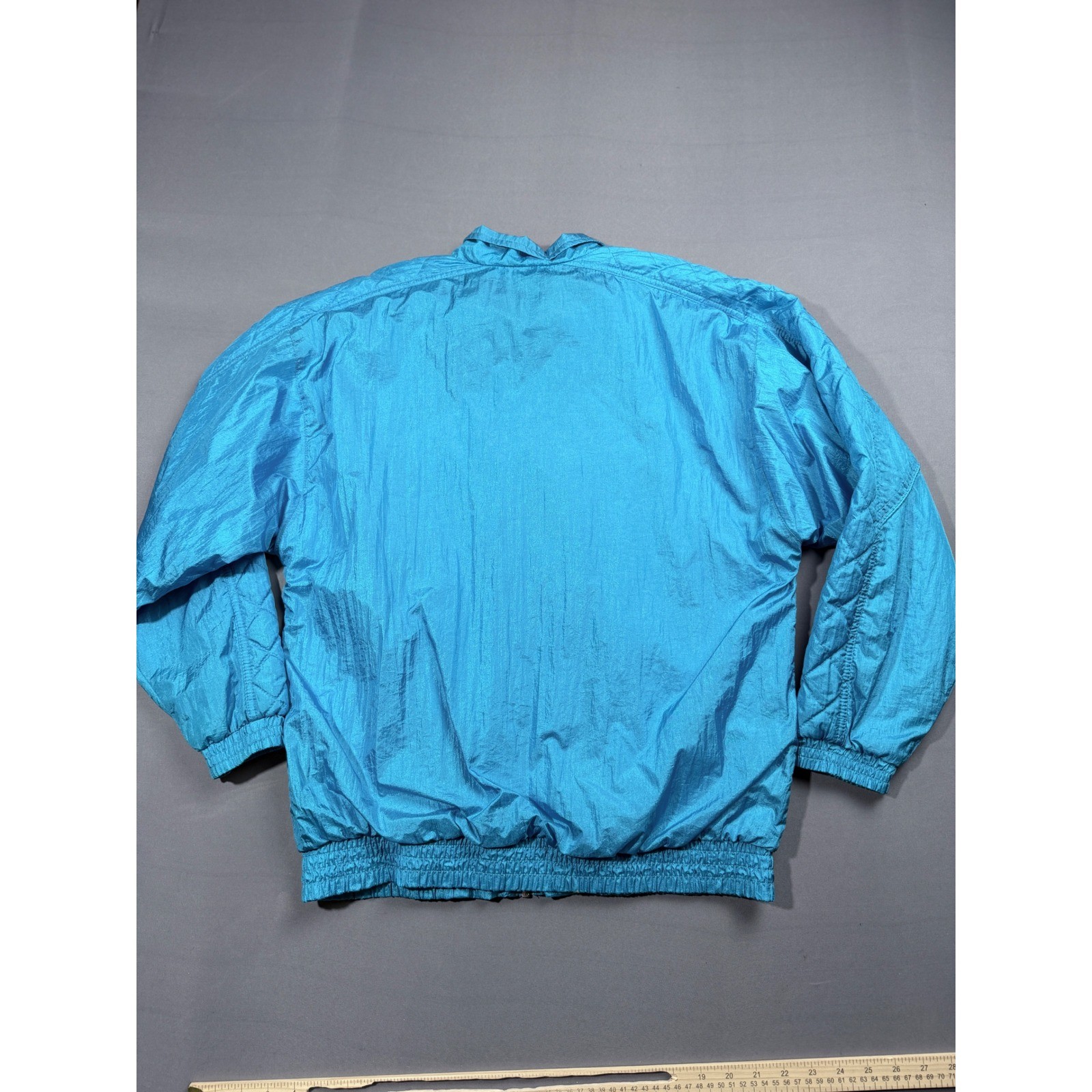 Vintage 80s Bold Spirit Turquoise Floral Nylon Zip Up Jacket Women’s Medium