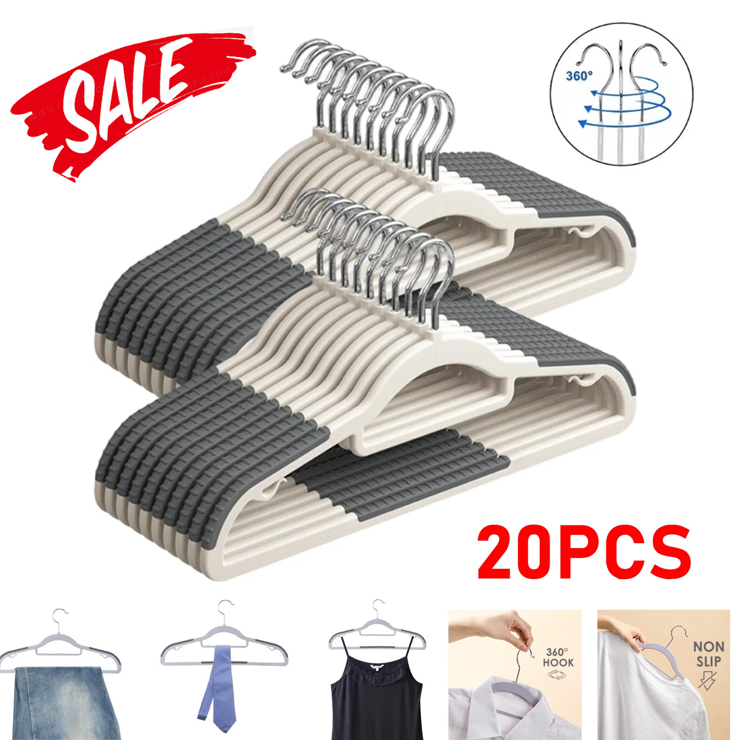 Durable Plastic Hangers Non Slip for Clothes Coat Heavy Duty 360° Swivel Hook 20