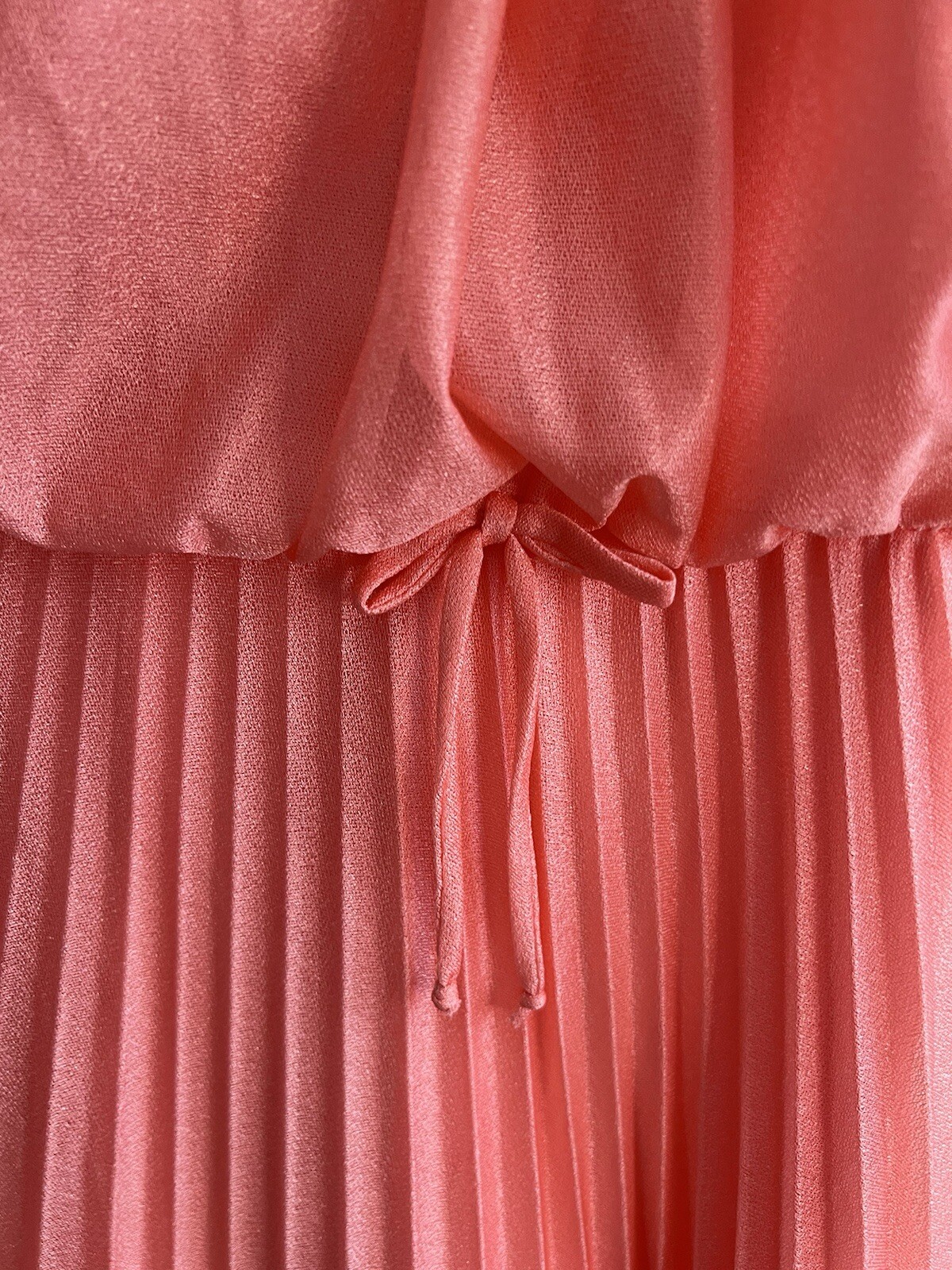 Vintage 1970’s Peach Chiffon Pleated Blouson Party Formal Maxi Dress Sz Small