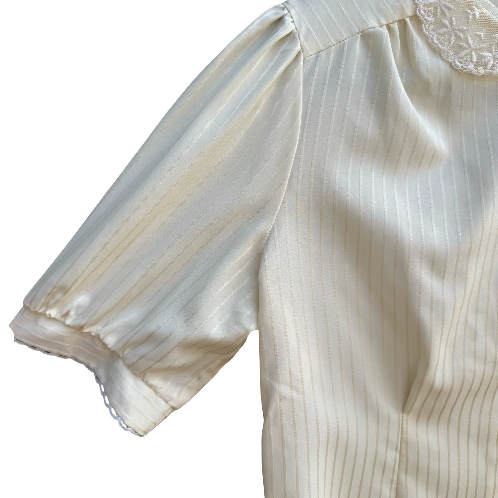 You Babes Vintage Cream Lace Peter Pan Collar Satin Stripe Puff Sleeve Blouse L