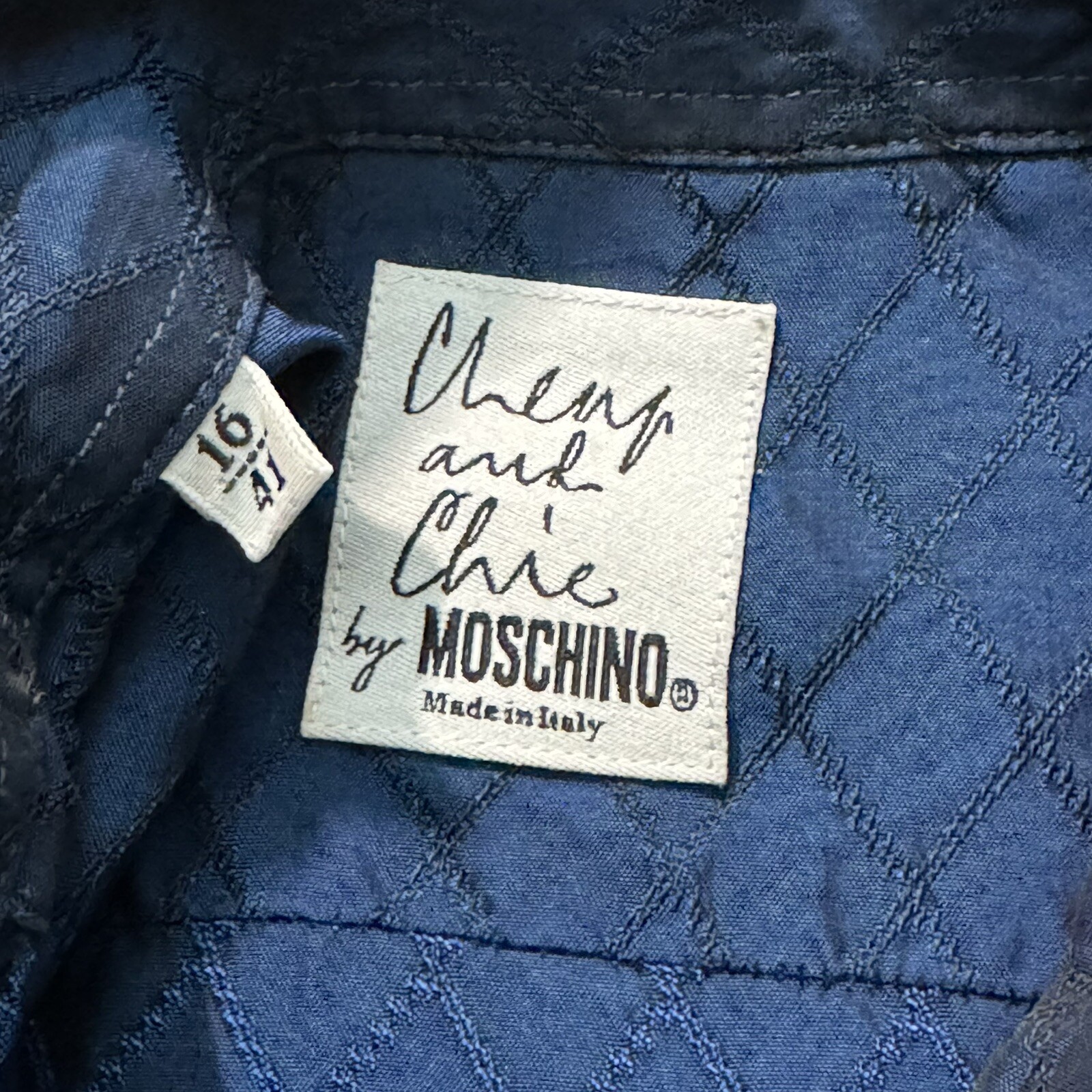MOSCHINO 90s Cheap & Chic Vintage Men’s Shirt 16/41 Neon Blue Rayon Long Sleeve
